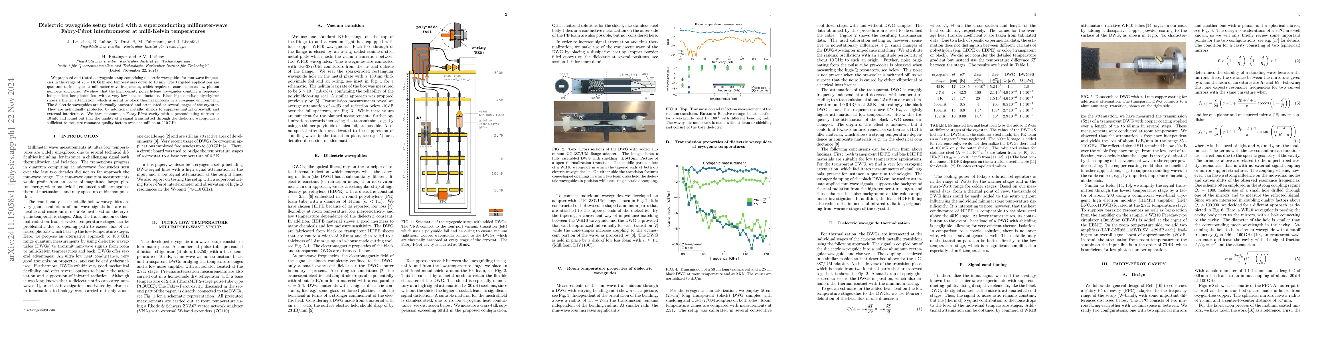 Thumbnail for Dielectric waveguide setup tested with a superconducting millimeter-wave
  Fabry-Pérot interferometer at milli-Kelvin temperatures