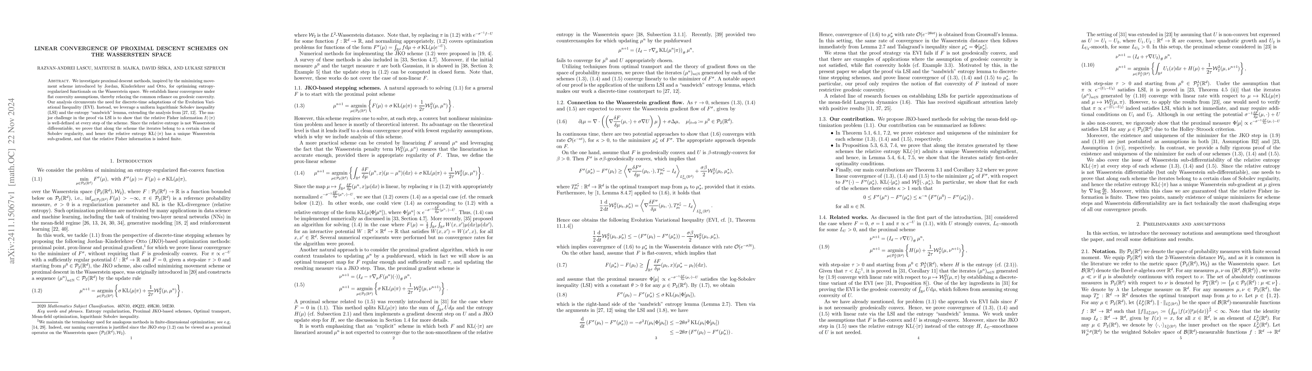 Thumbnail for Linear convergence of proximal descent schemes on the Wasserstein space