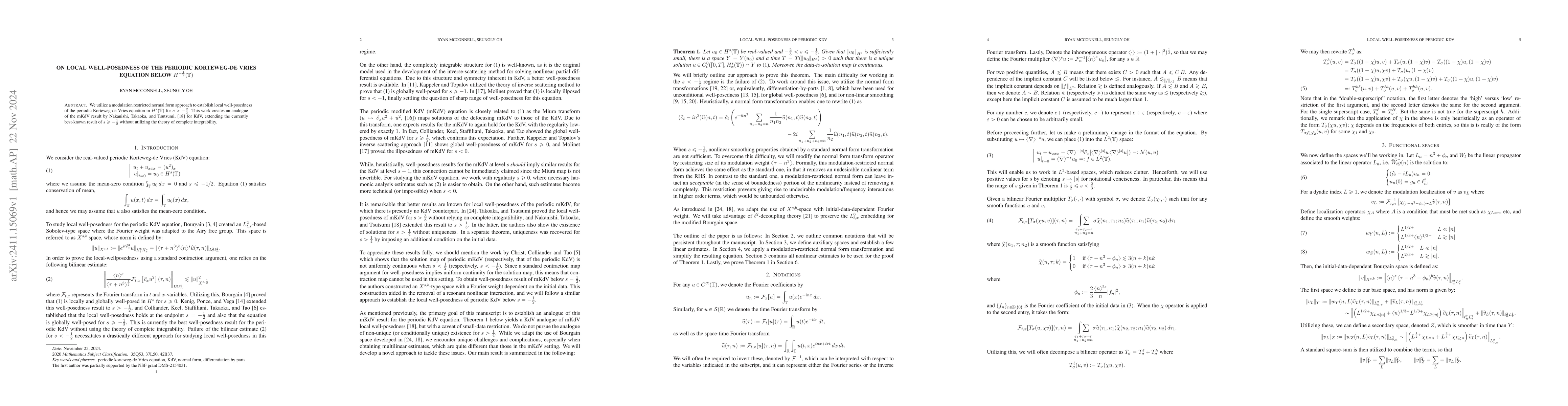 Thumbnail for On Local Well-posedness of the Periodic Korteweg-de Vries Equation Below
  $H^{-\frac{1}{2}}(\mathbb{T})$