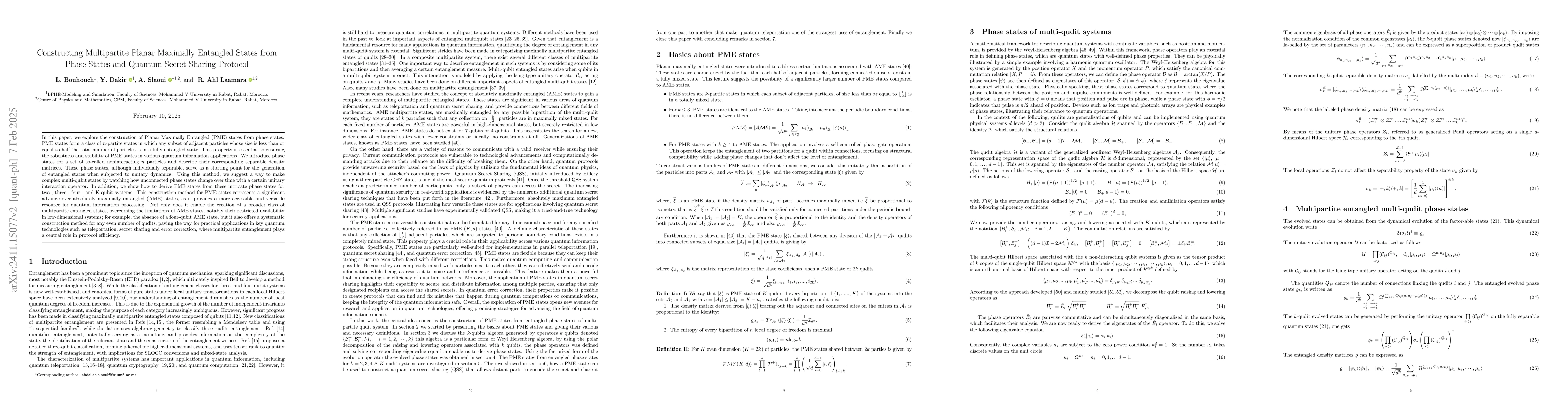 Thumbnail for Constructing Multipartite Planar Maximally Entangled States from Phase
  States and Quantum Secret Sharing Protocol