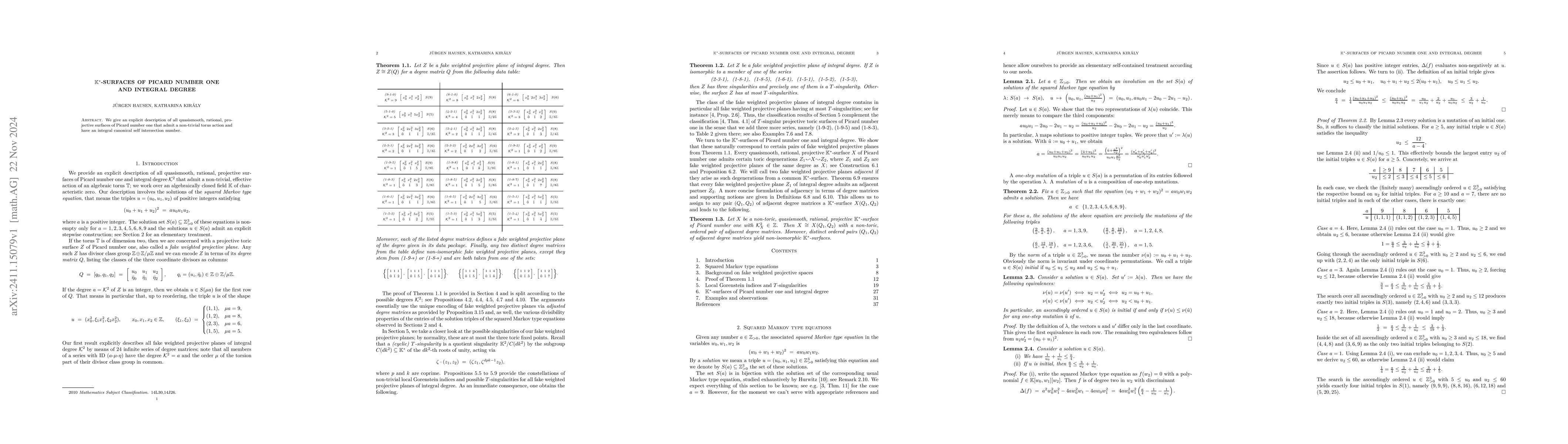 Thumbnail for K*-surfaces of Picard number one and integral degree