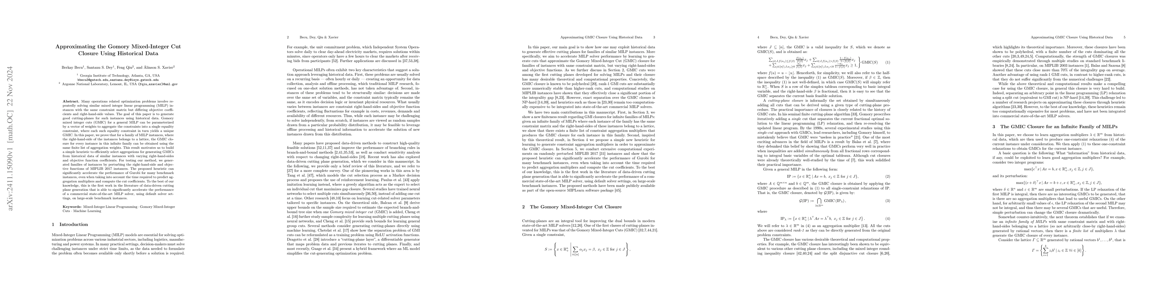Thumbnail for Approximating the Gomory Mixed-Integer Cut Closure Using Historical Data