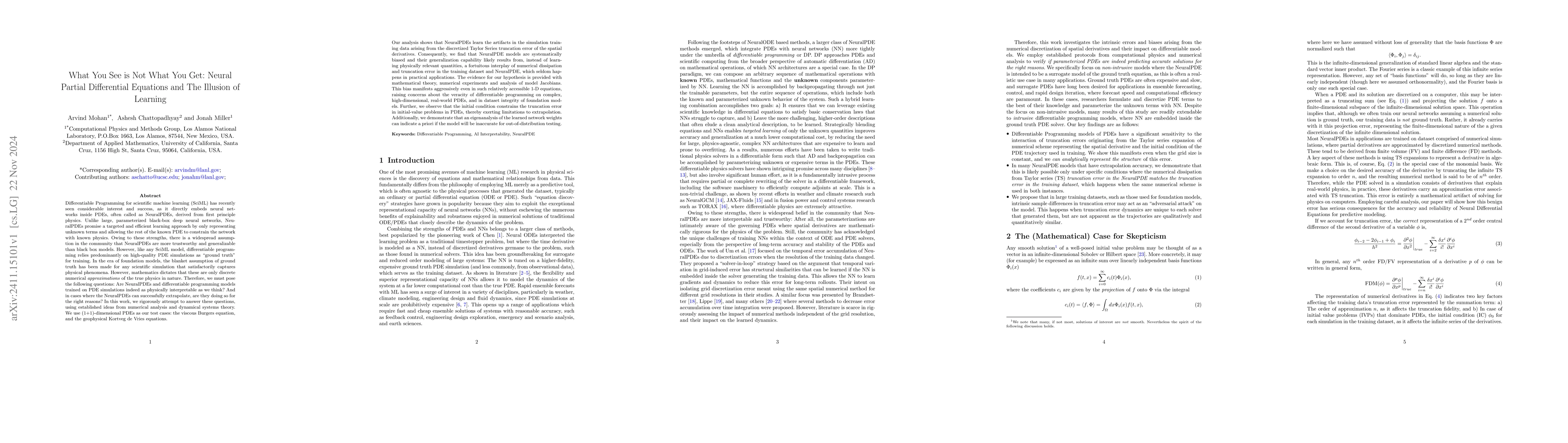 Thumbnail for What You See is Not What You Get: Neural Partial Differential Equations
  and The Illusion of Learning