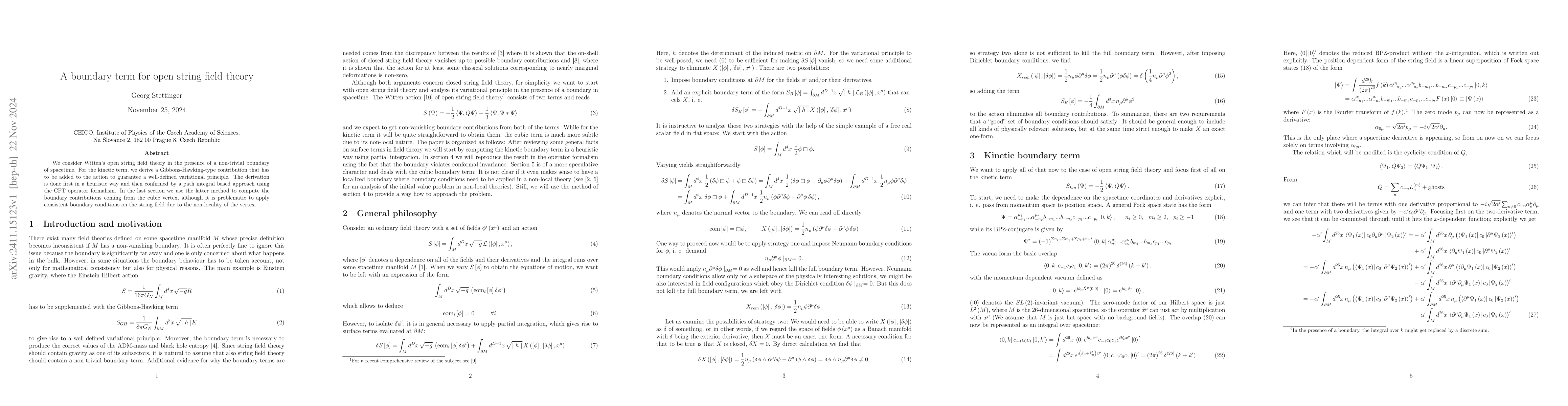 Thumbnail for A boundary term for open string field theory