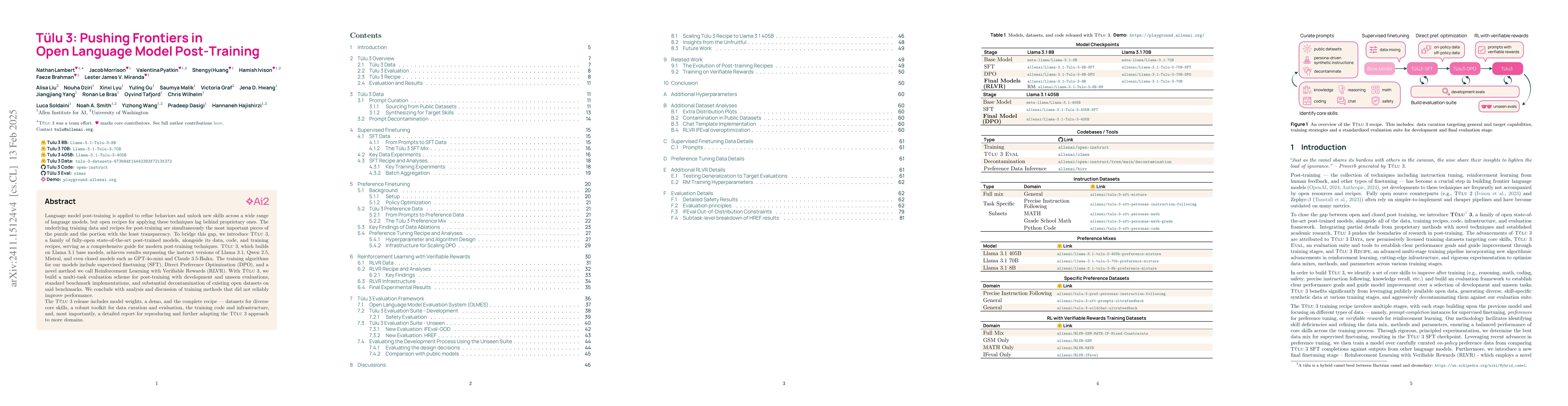 Thumbnail for TÜLU 3: Pushing Frontiers in Open Language Model Post-Training