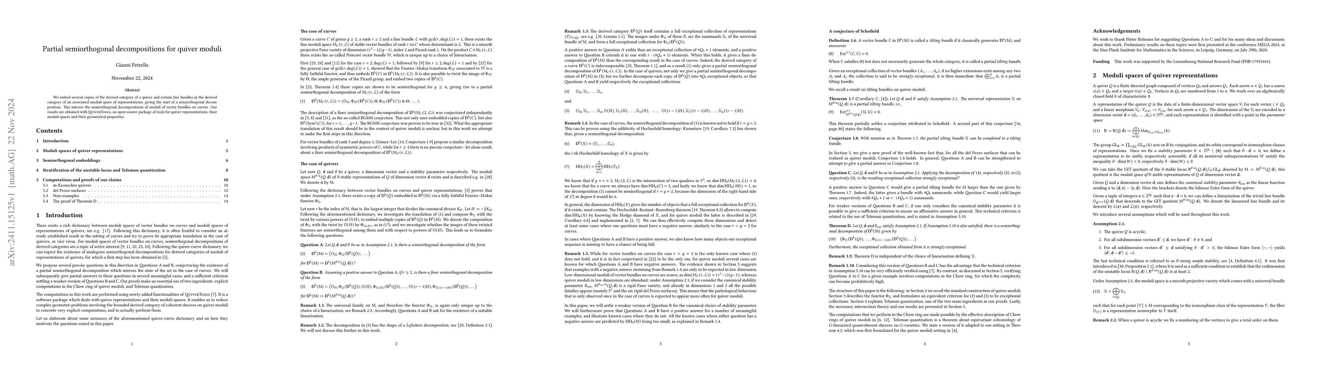 Thumbnail for Partial semiorthogonal decompositions for quiver moduli