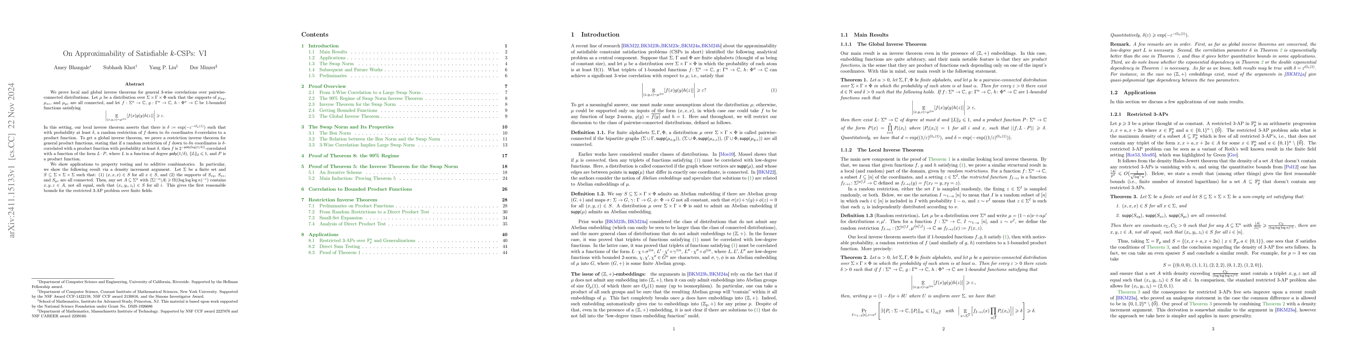 Thumbnail for On Approximability of Satisfiable $k$-CSPs: VI