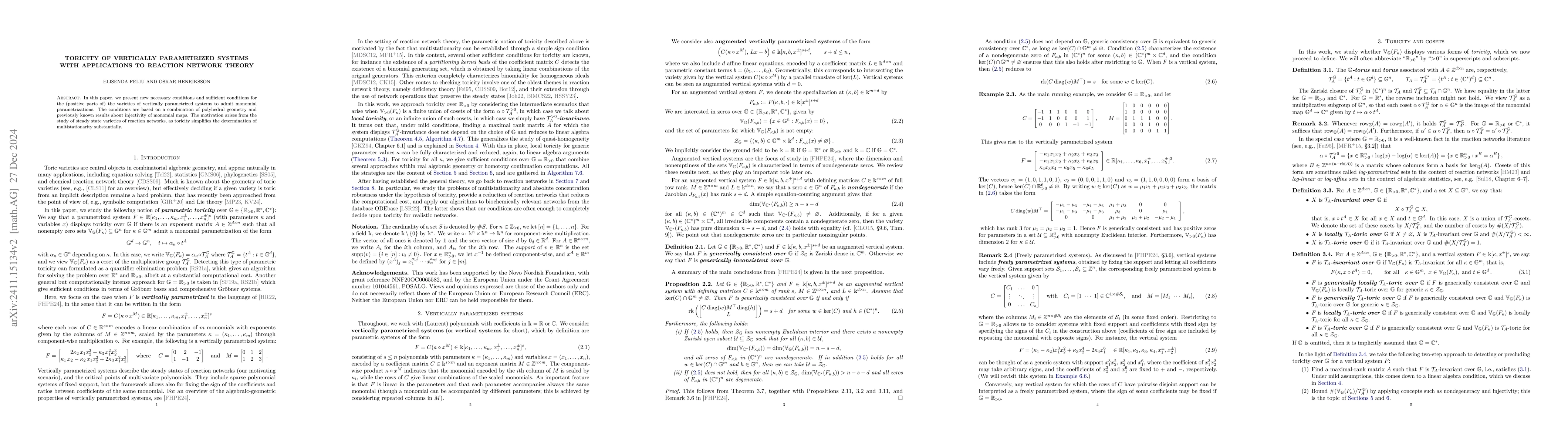 Thumbnail for Toricity of vertically parametrized systems with applications to
  reaction network theory
