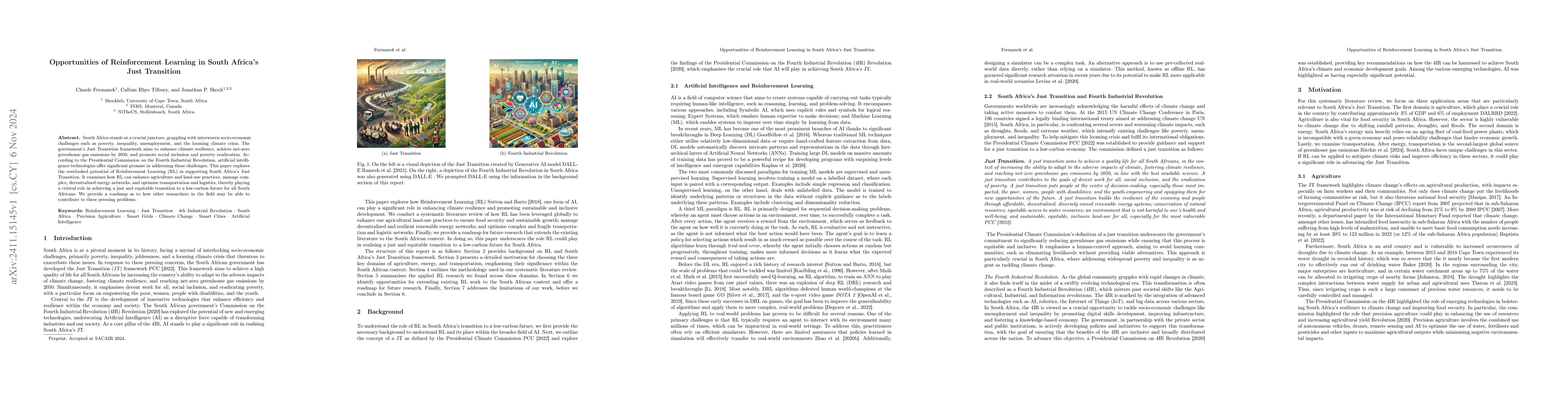 Thumbnail for Opportunities of Reinforcement Learning in South Africa's Just
  Transition