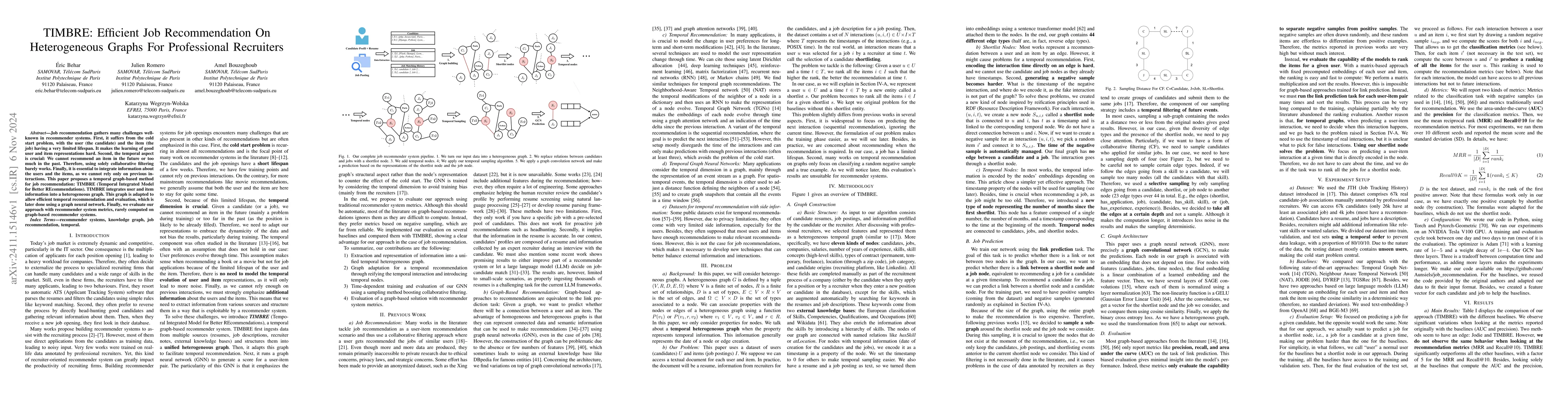 Thumbnail for TIMBRE: Efficient Job Recommendation On Heterogeneous Graphs For
  Professional Recruiters