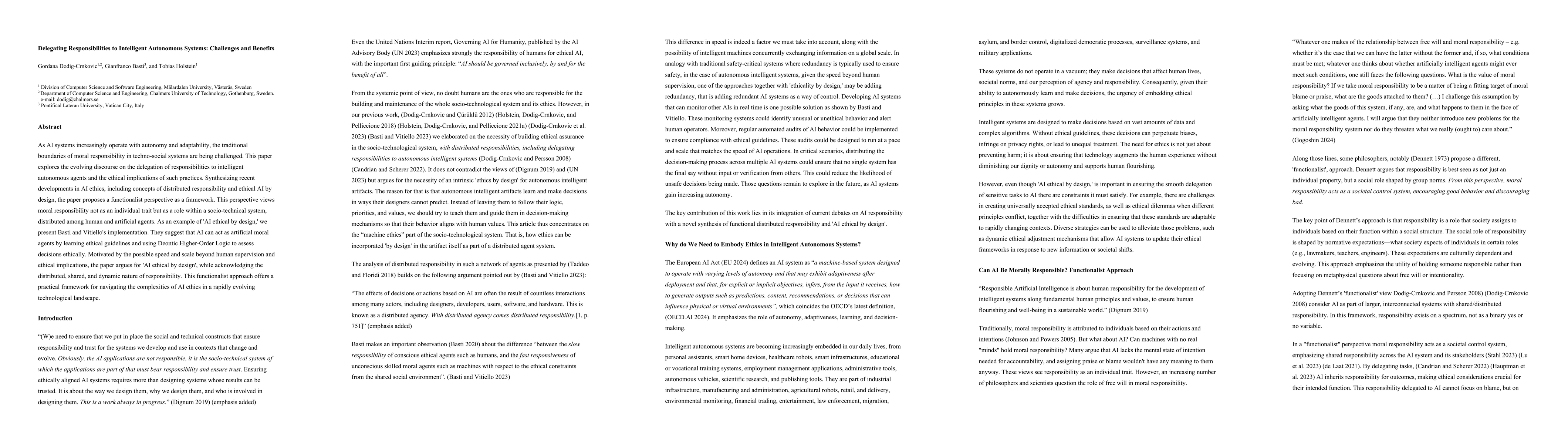 Thumbnail for Delegating Responsibilities to Intelligent Autonomous Systems:
  Challenges and Benefits