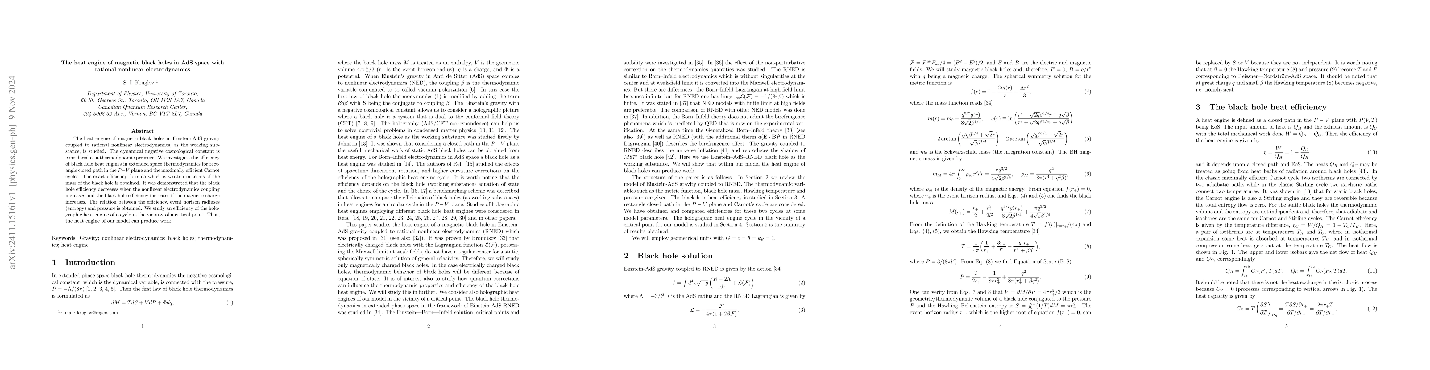 Thumbnail for The heat engine of magnetic black holes in AdS space with rational
  nonlinear electrodynamics