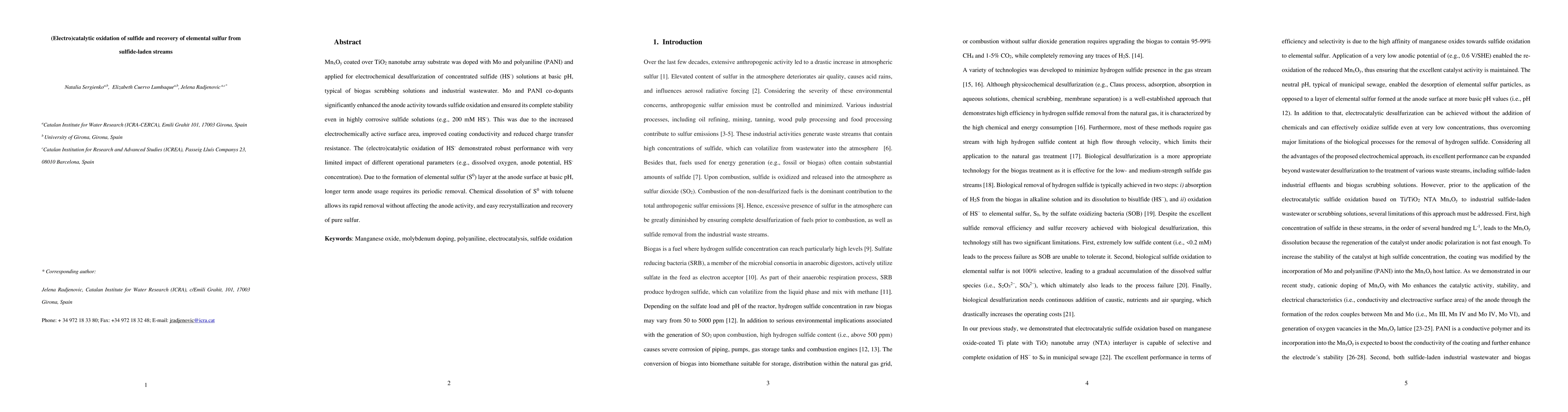 Thumbnail for (Electro)catalytic oxidation of sulfide and recovery of elemental sulfur
  from sulfide-laden streams
