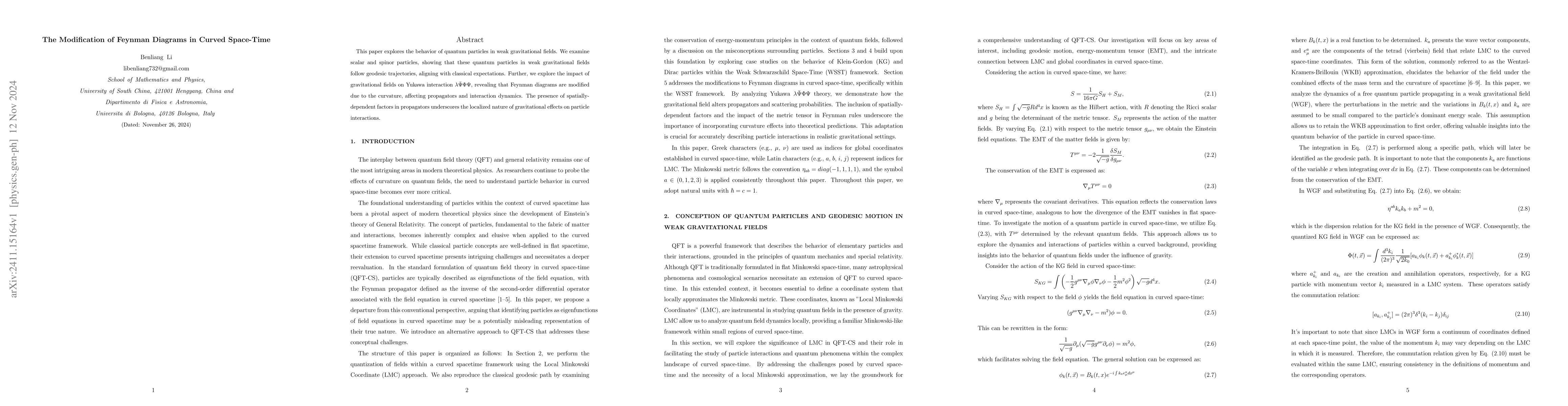 Thumbnail for The Modification of Feynman Diagrams in Curved Space-Time