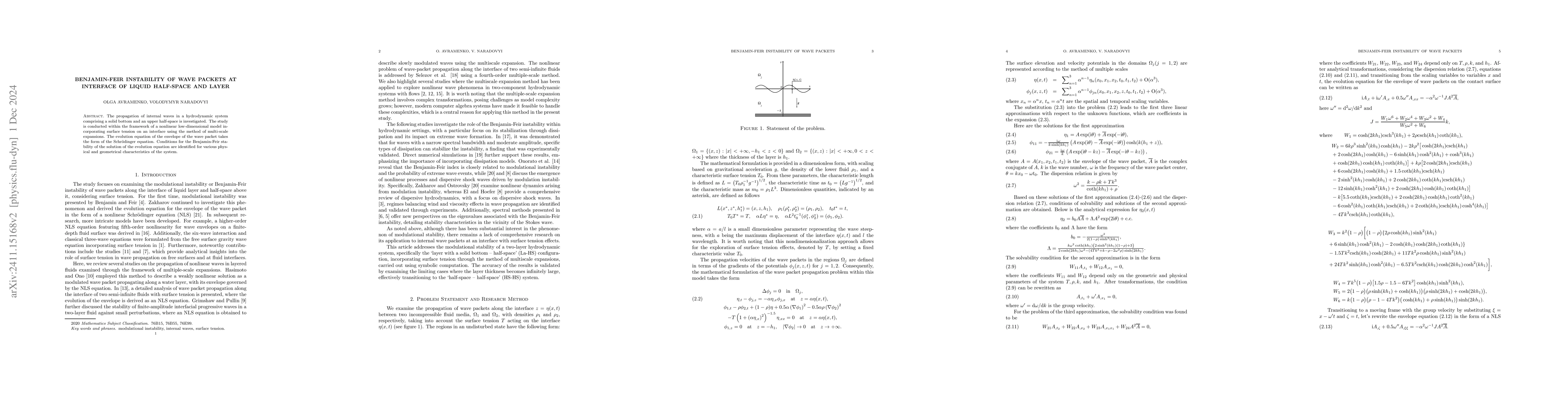 Thumbnail for Benjamin-Feir instability of wave packets at interface of liquid
  half-space and layer
