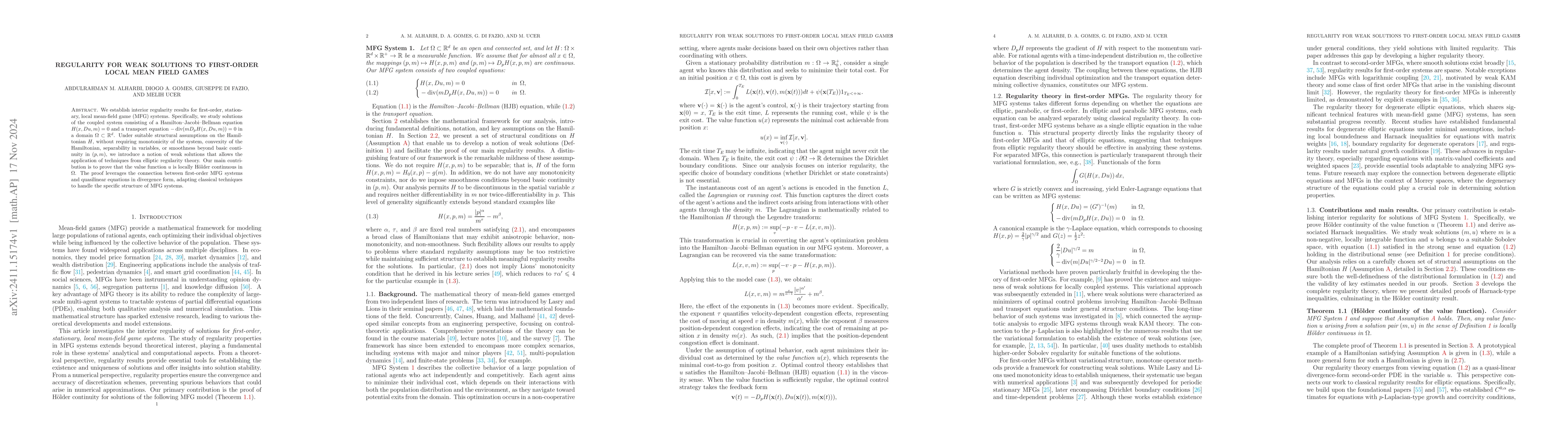 Thumbnail for Regularity for Weak Solutions to First-Order Local Mean Field Games
