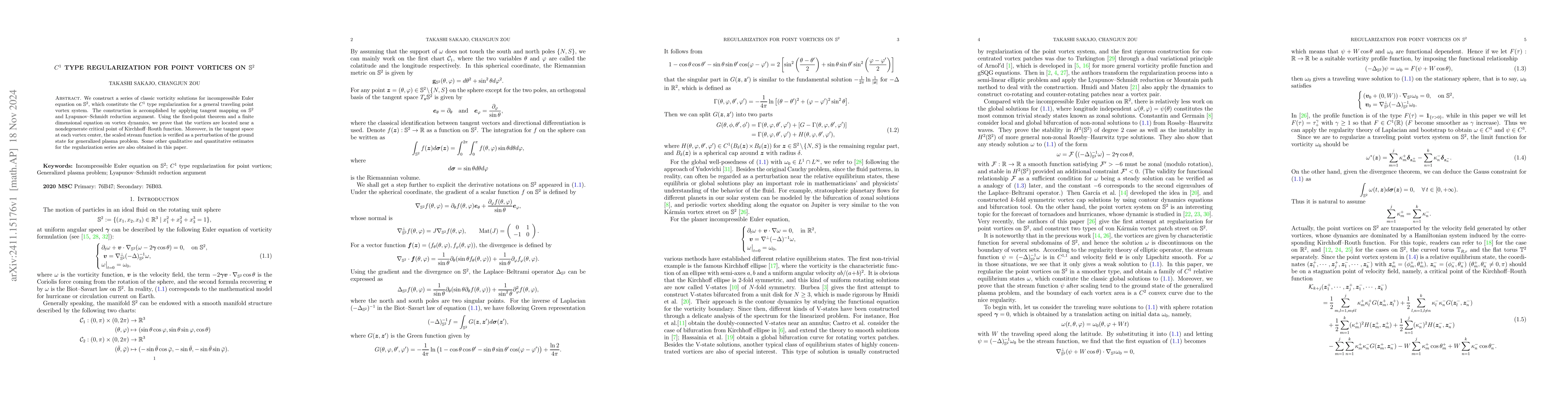 Thumbnail for $C^1$ type regularization for point vortices on $\mathbb S^2$
