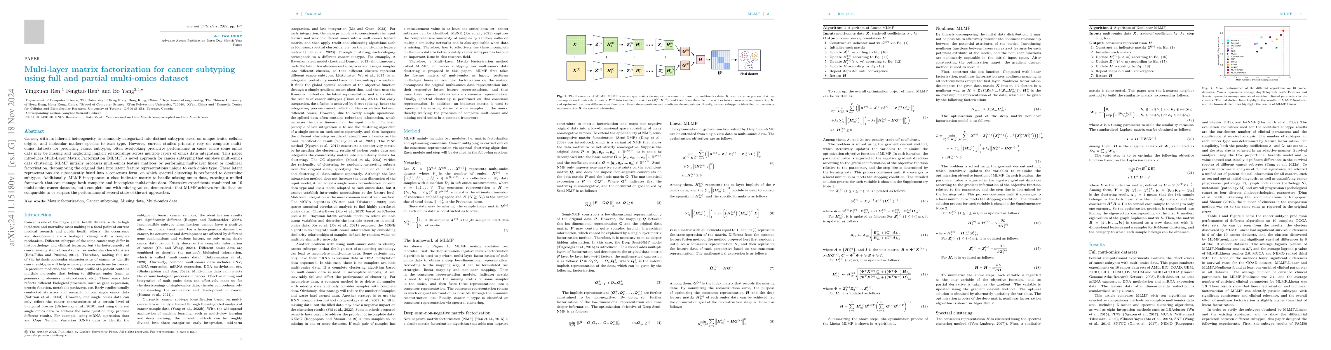 Thumbnail for Multi-layer matrix factorization for cancer subtyping using full and
  partial multi-omics dataset