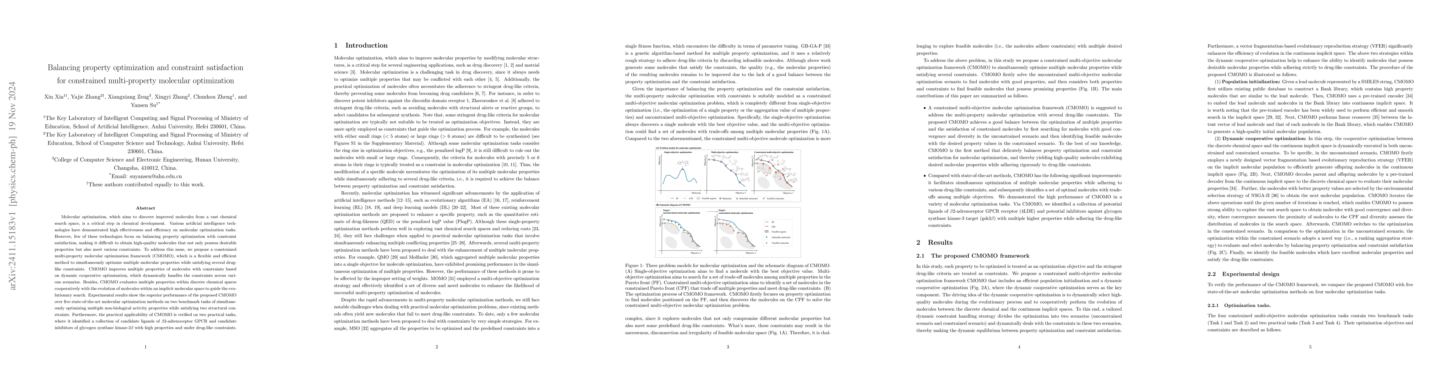 Thumbnail for Balancing property optimization and constraint satisfaction for
  constrained multi-property molecular optimization
