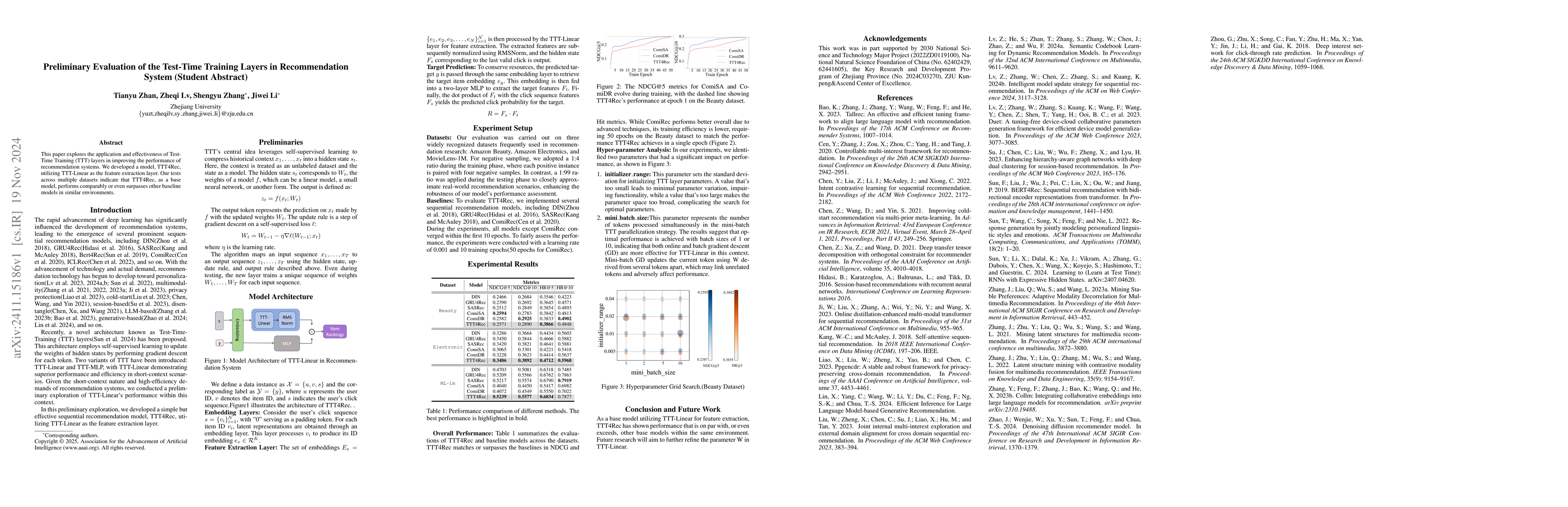 Thumbnail for Preliminary Evaluation of the Test-Time Training Layers in
  Recommendation System (Student Abstract)