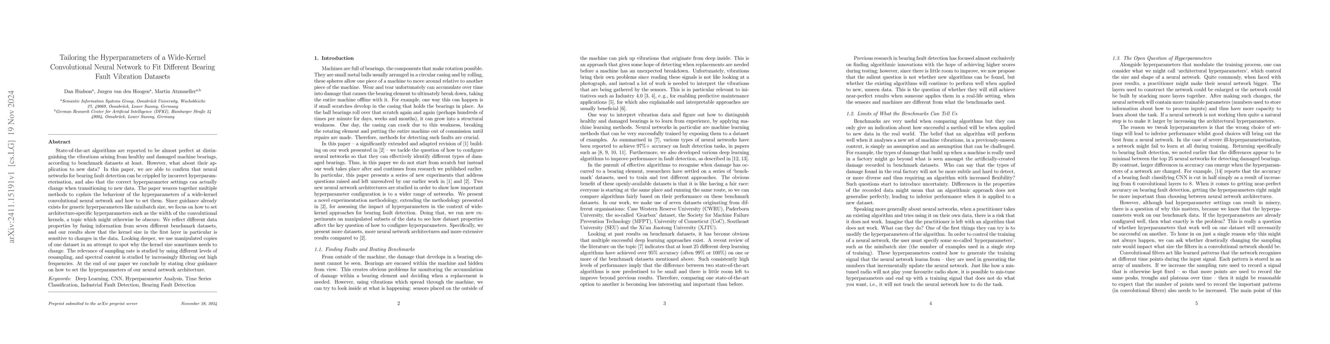 Thumbnail for Tailoring the Hyperparameters of a Wide-Kernel Convolutional Neural
  Network to Fit Different Bearing Fault Vibration Datasets