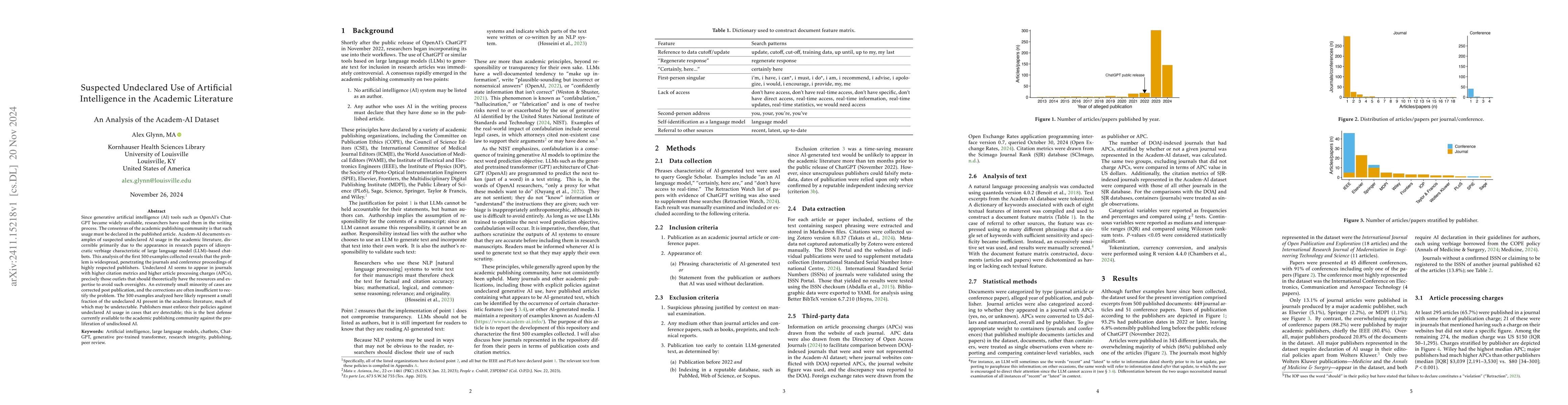 Thumbnail for Suspected Undeclared Use of Artificial Intelligence in the Academic
  Literature: An Analysis of the Academ-AI Dataset