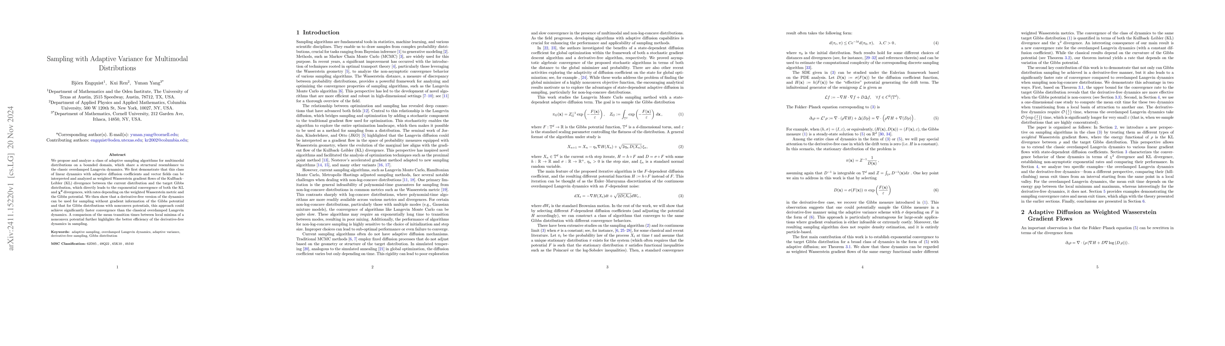 Thumbnail for Sampling with Adaptive Variance for Multimodal Distributions