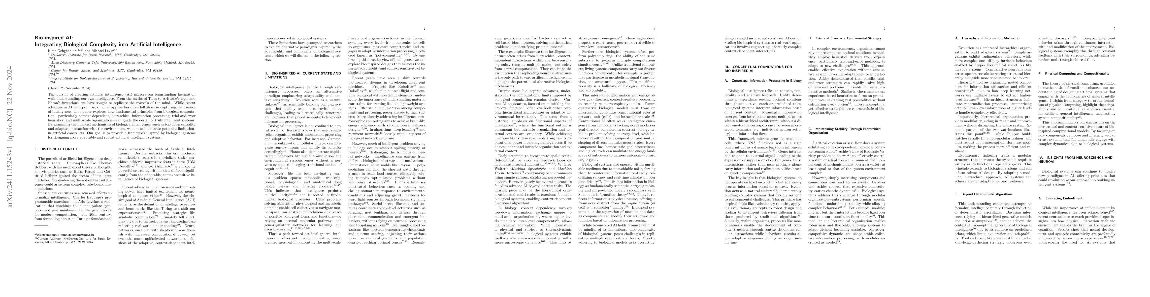 Thumbnail for Bio-inspired AI: Integrating Biological Complexity into Artificial
  Intelligence