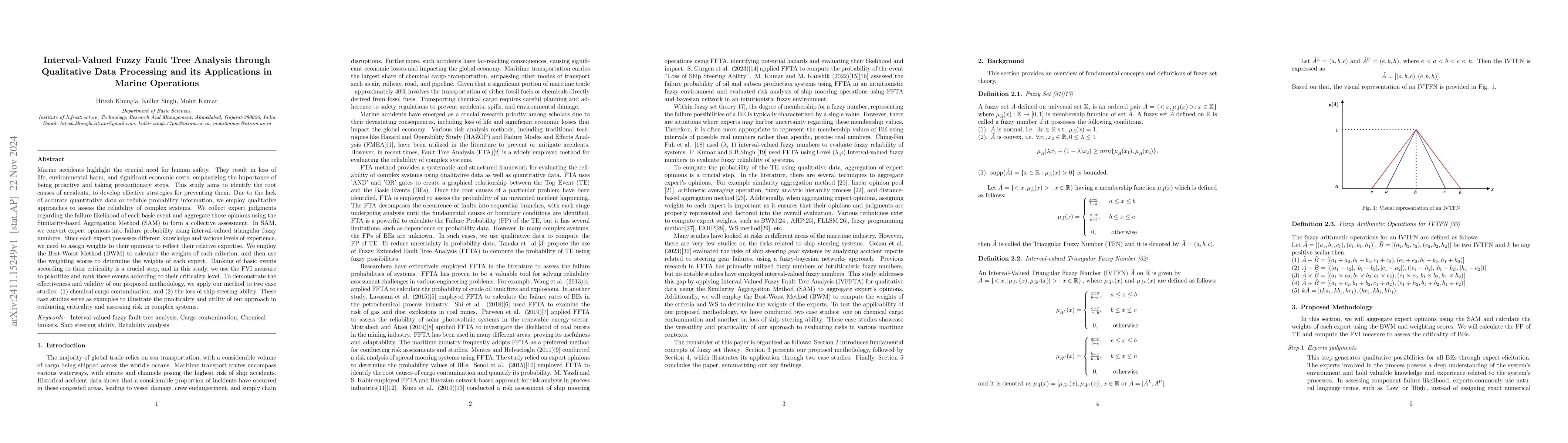 Thumbnail for Interval-Valued Fuzzy Fault Tree Analysis through Qualitative Data
  Processing and its Applications in Marine Operations