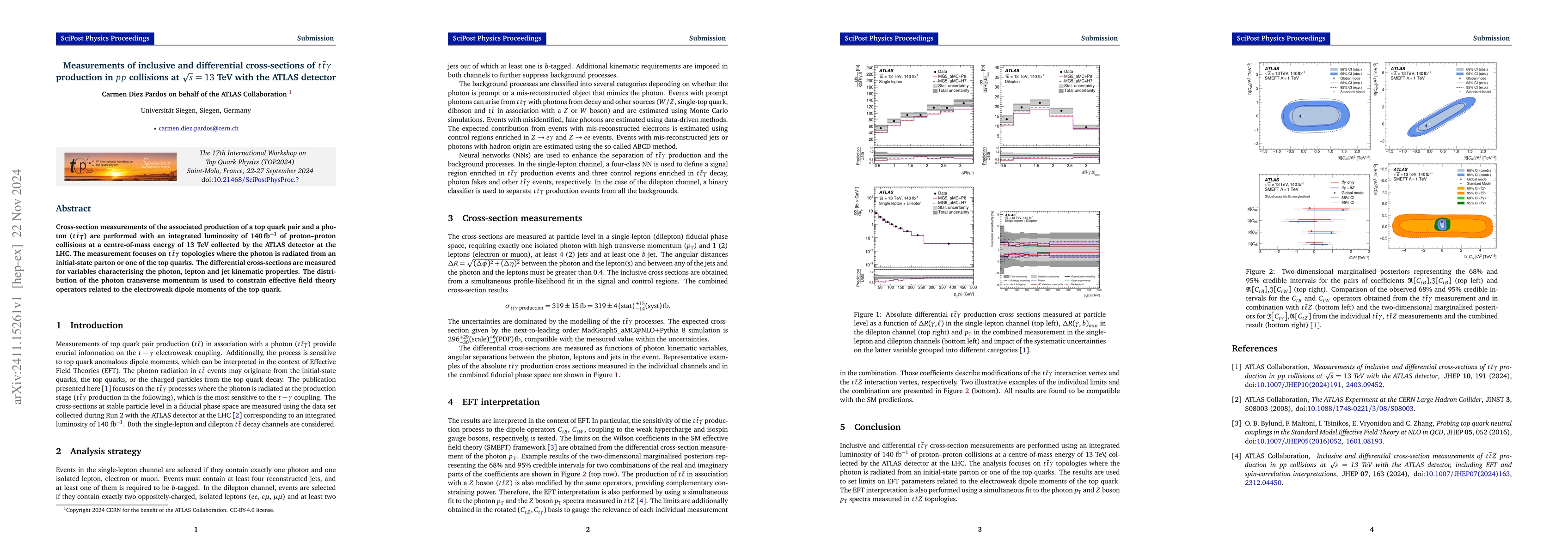 Thumbnail for Measurements of inclusive and differential cross-sections of
  $t\bar{t}γ$ production in $pp$ collisions at $\sqrt{s}=13$ TeV with the
  ATLAS detector