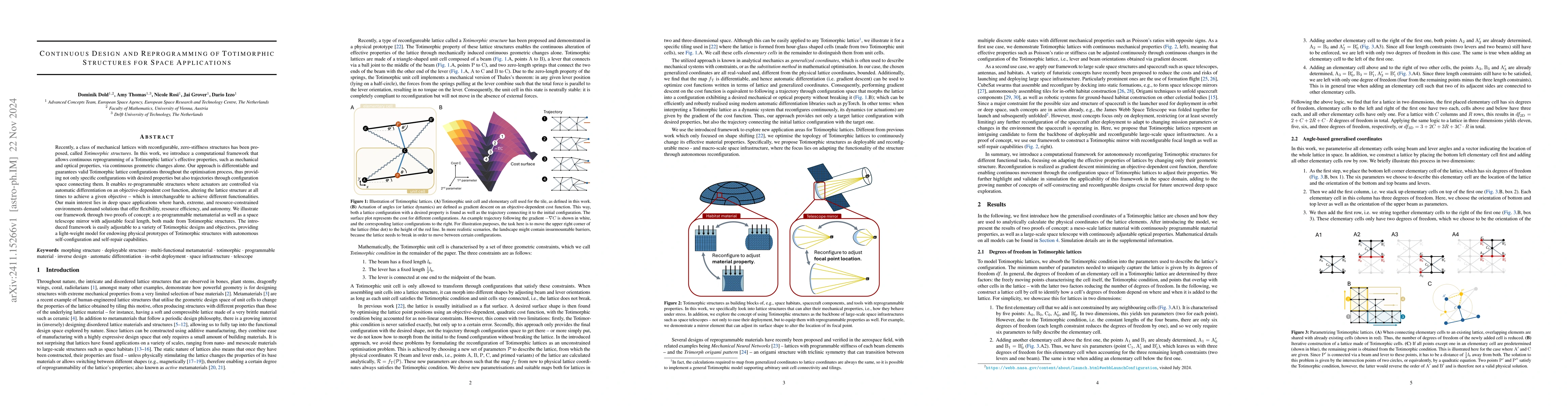 Thumbnail for Continuous Design and Reprogramming of Totimorphic Structures for Space
  Applications