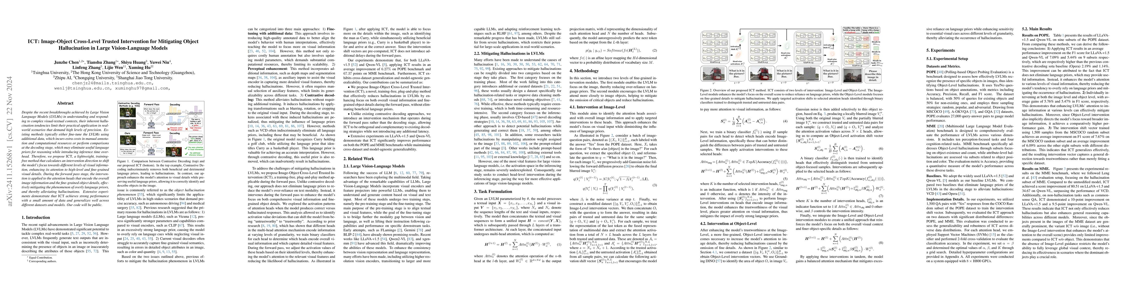 Thumbnail for ICT: Image-Object Cross-Level Trusted Intervention for Mitigating Object
  Hallucination in Large Vision-Language Models