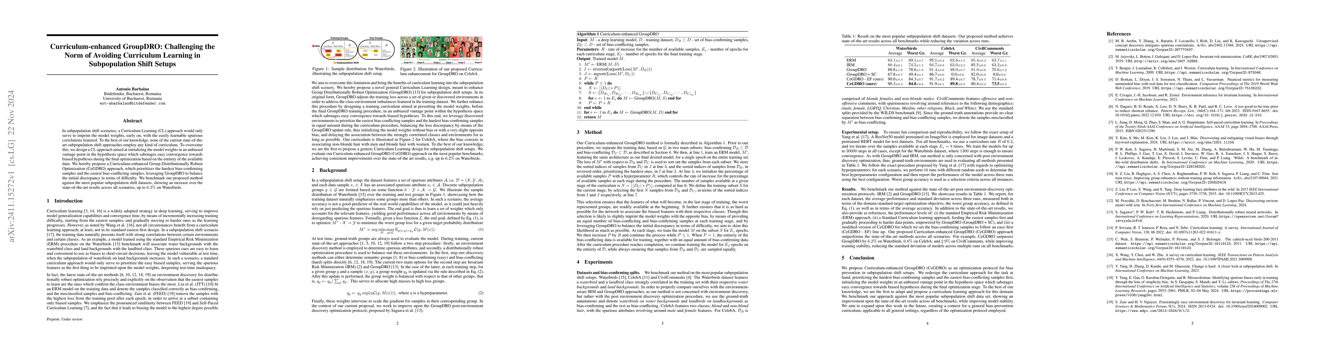 Thumbnail for Curriculum-enhanced GroupDRO: Challenging the Norm of Avoiding
  Curriculum Learning in Subpopulation Shift Setups