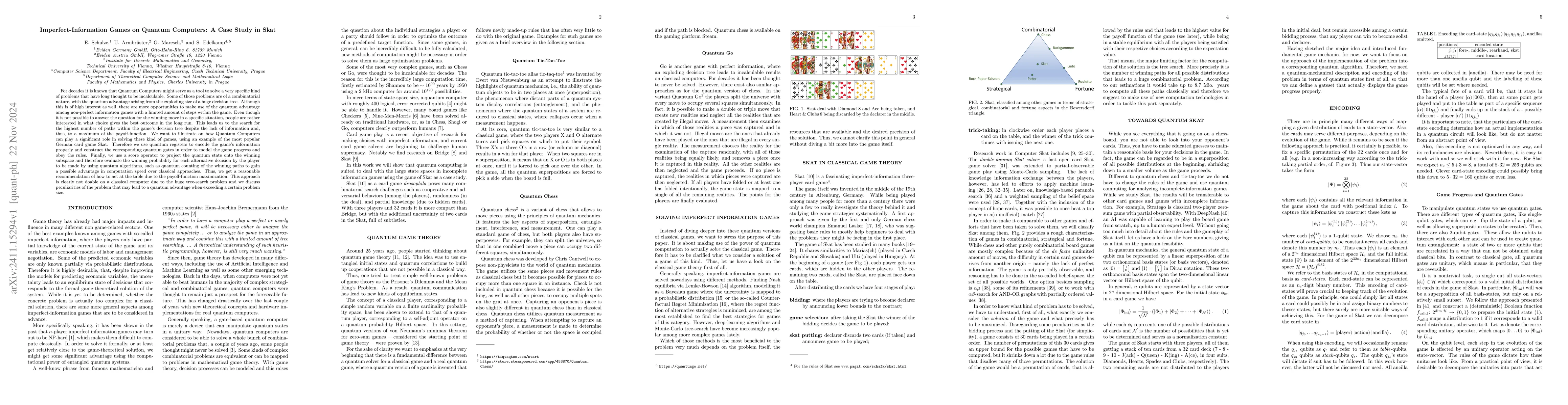 Thumbnail for Imperfect-Information Games on Quantum Computers: A Case Study in Skat