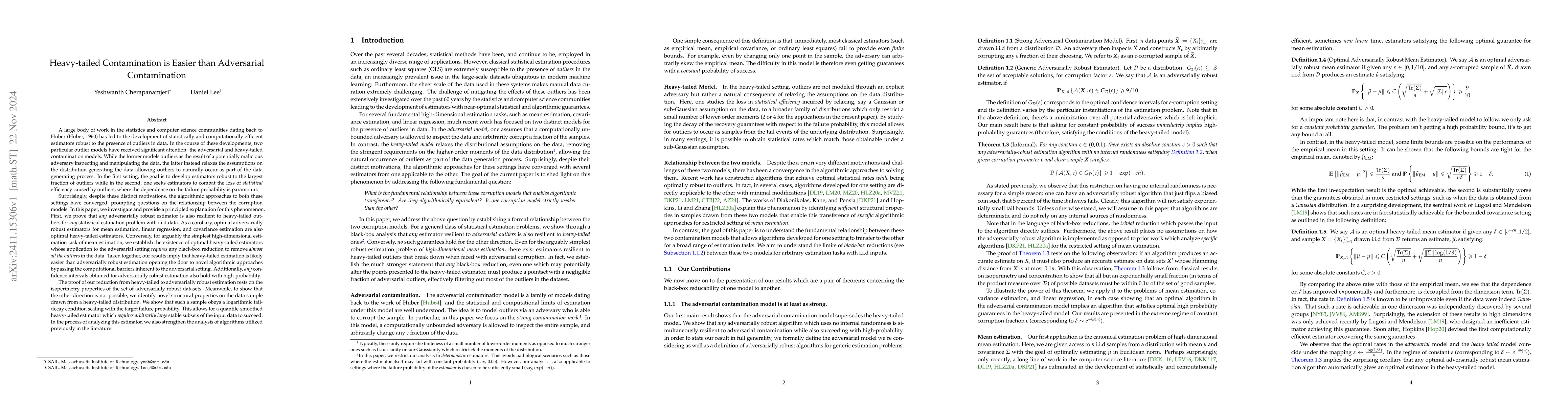 Thumbnail for Heavy-tailed Contamination is Easier than Adversarial Contamination