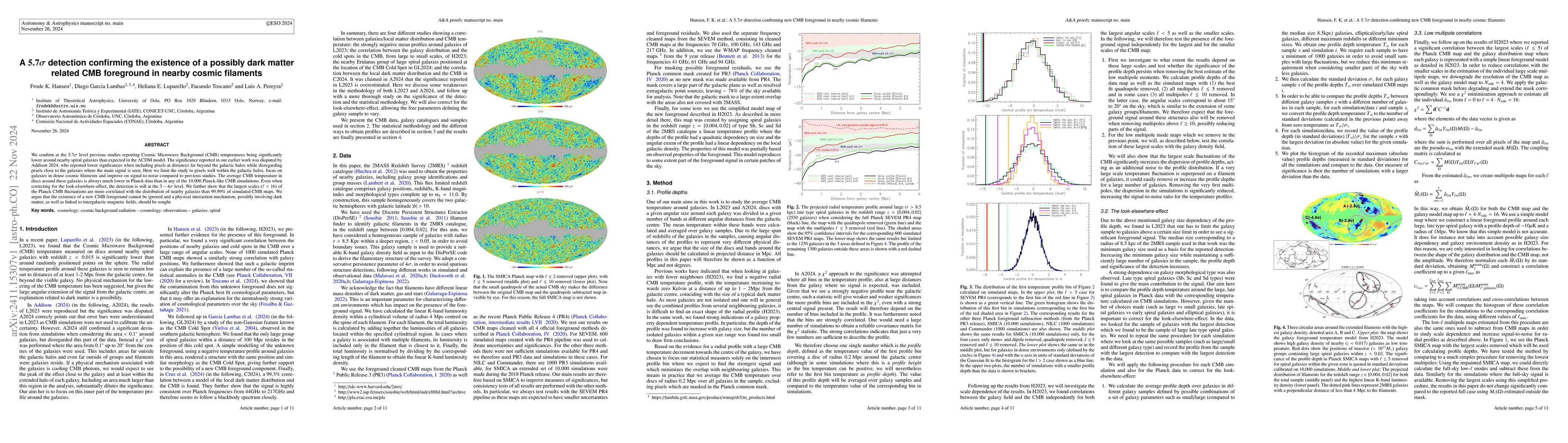 Thumbnail for A $5.7σ$ detection confirming the existence of a possibly dark
  matter related CMB foreground in nearby cosmic filaments