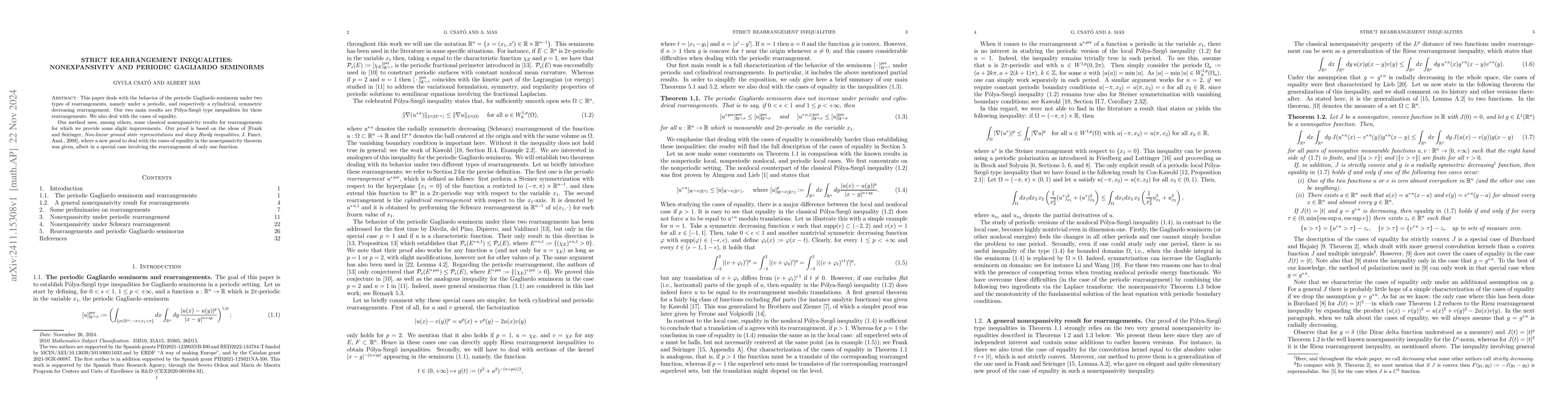 Thumbnail for Strict rearrangement inequalities: nonexpansivity and periodic Gagliardo
  seminorms
