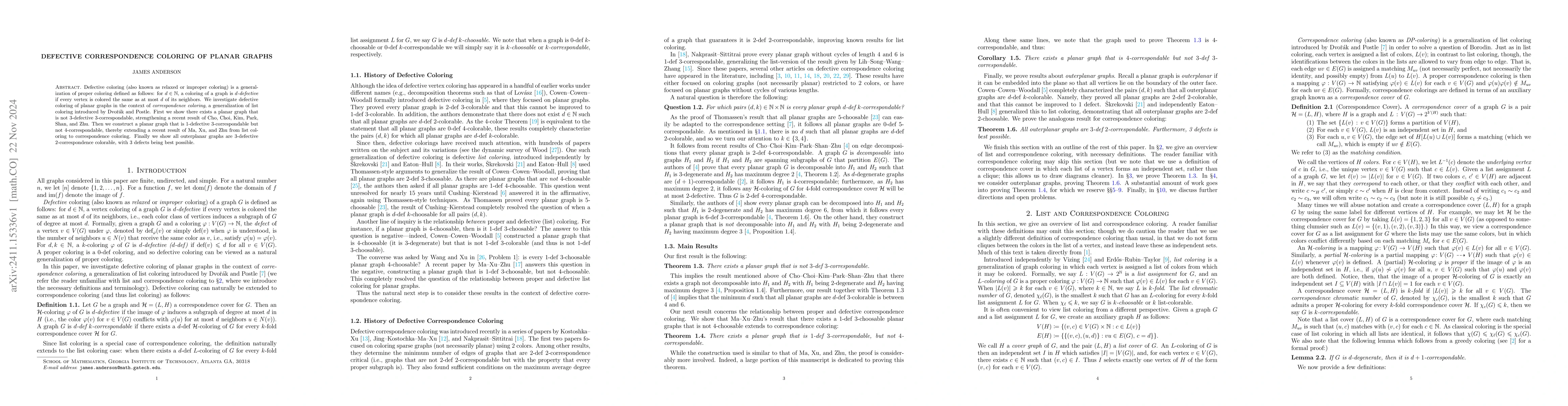 Thumbnail for Defective correspondence coloring of planar graphs