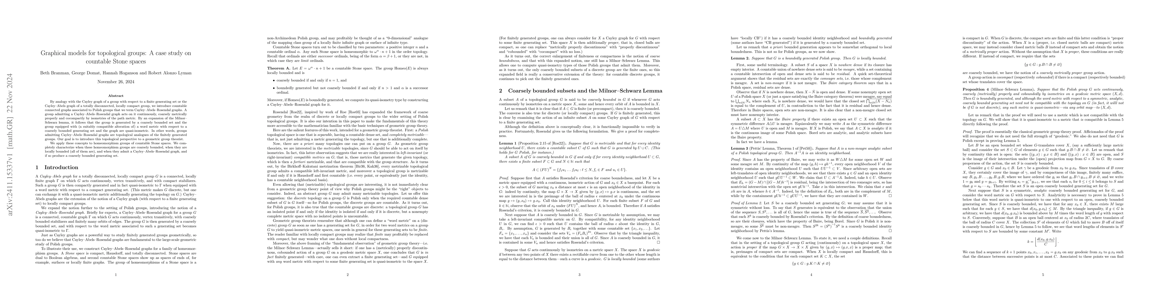 Thumbnail for Graphical models for topological groups: A case study on countable Stone
  spaces
