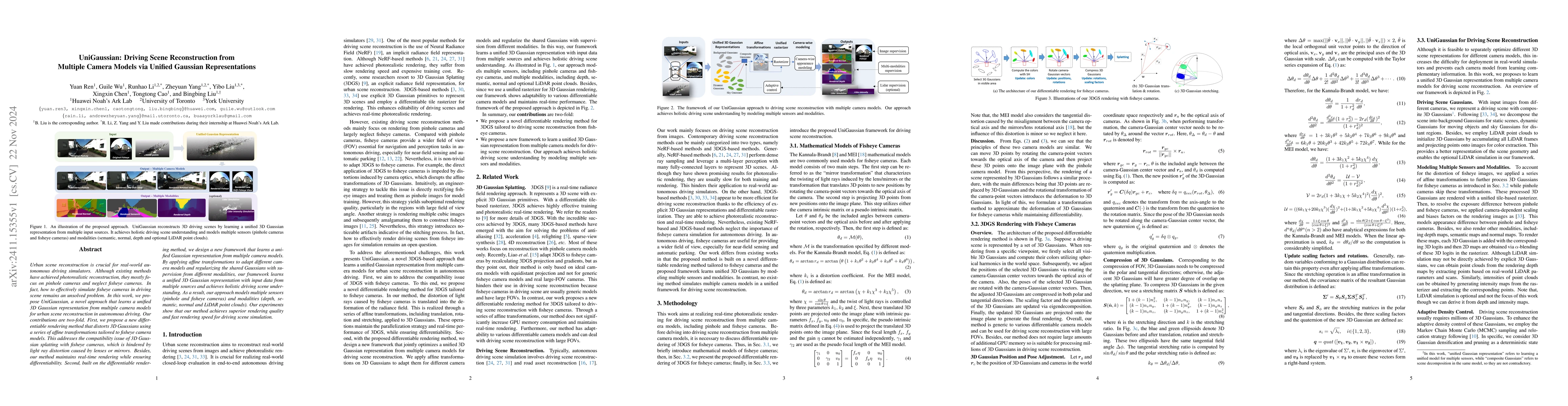 Thumbnail for UniGaussian: Driving Scene Reconstruction from Multiple Camera Models
  via Unified Gaussian Representations