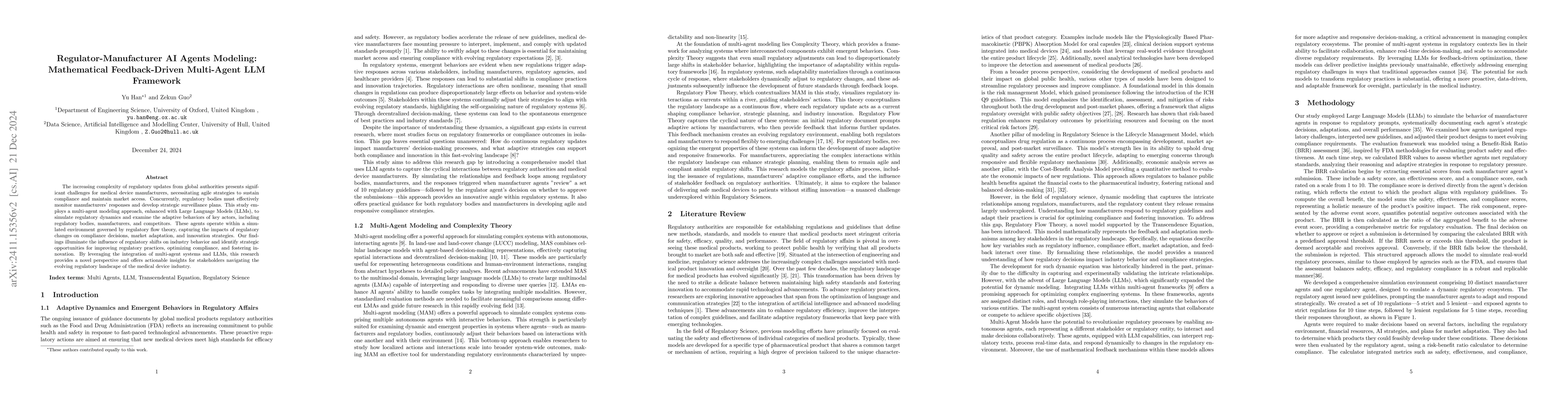 Thumbnail for Regulator-Manufacturer AI Agents Modeling: Mathematical Feedback-Driven
  Multi-Agent LLM Framework