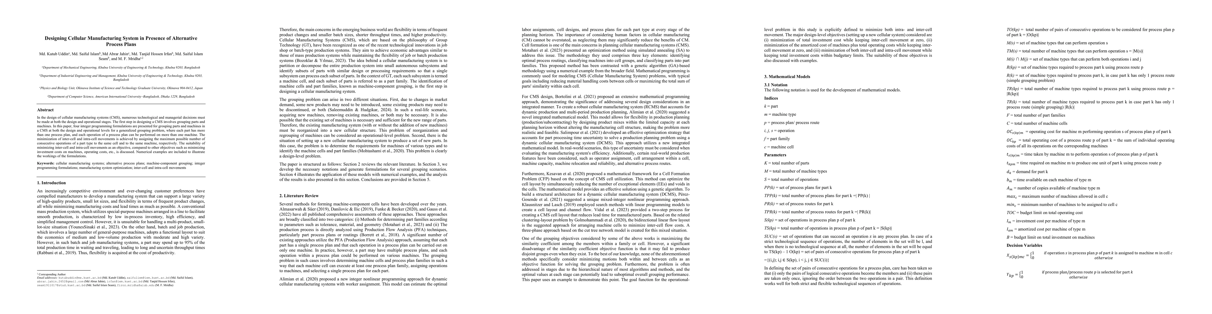 Thumbnail for Designing Cellular Manufacturing System in Presence of Alternative
  Process Plans