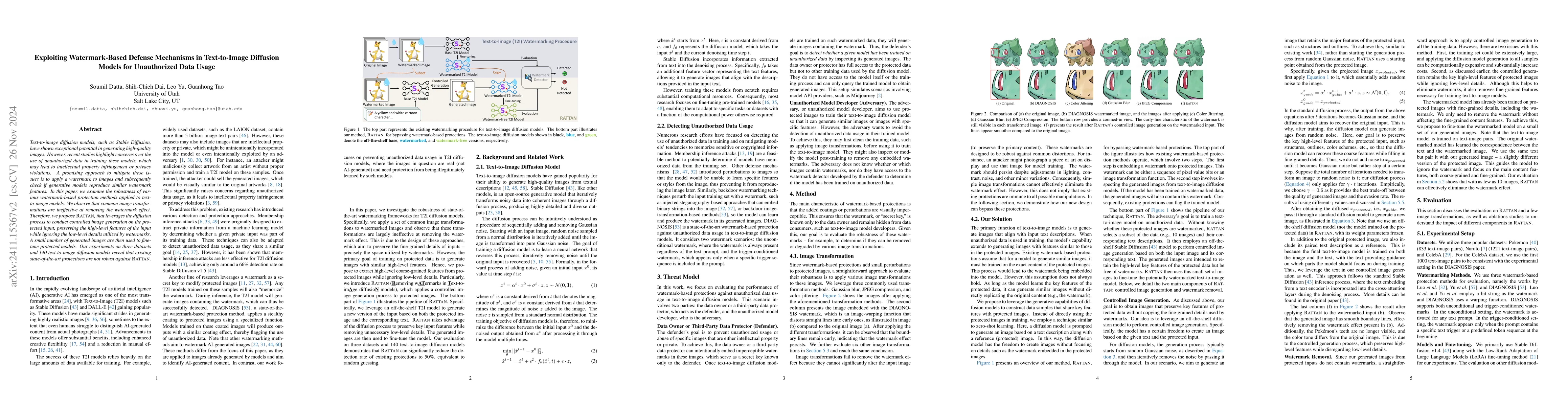 Thumbnail for Exploiting Watermark-Based Defense Mechanisms in Text-to-Image Diffusion
  Models for Unauthorized Data Usage