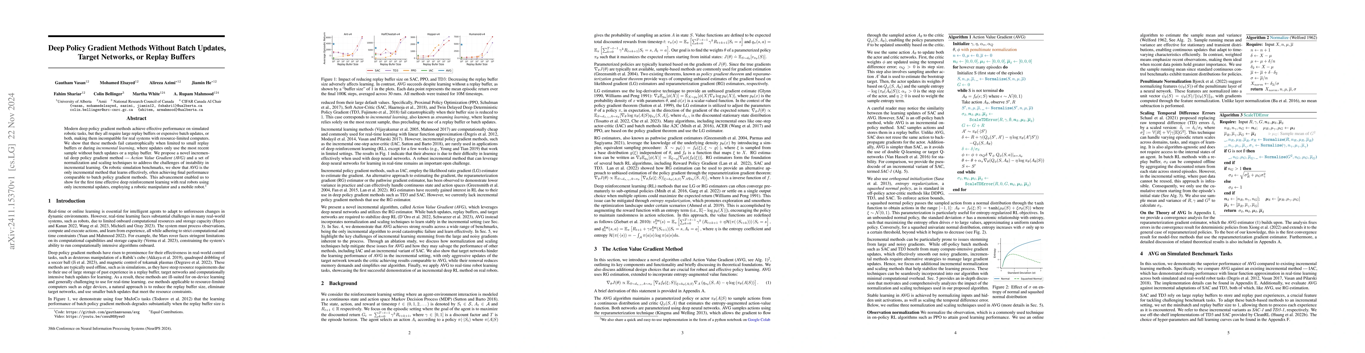 Thumbnail for Deep Policy Gradient Methods Without Batch Updates, Target Networks, or
  Replay Buffers