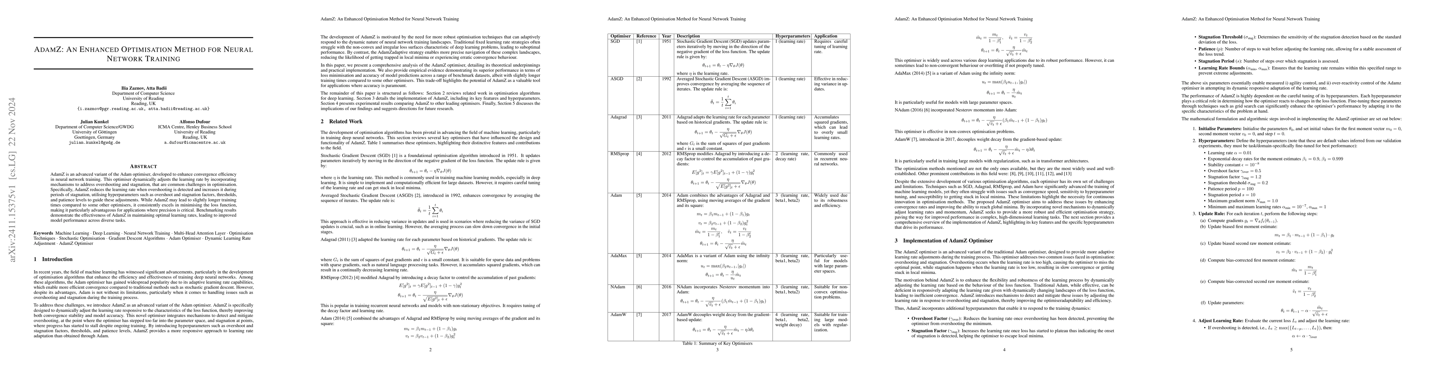 Thumbnail for AdamZ: An Enhanced Optimisation Method for Neural Network Training