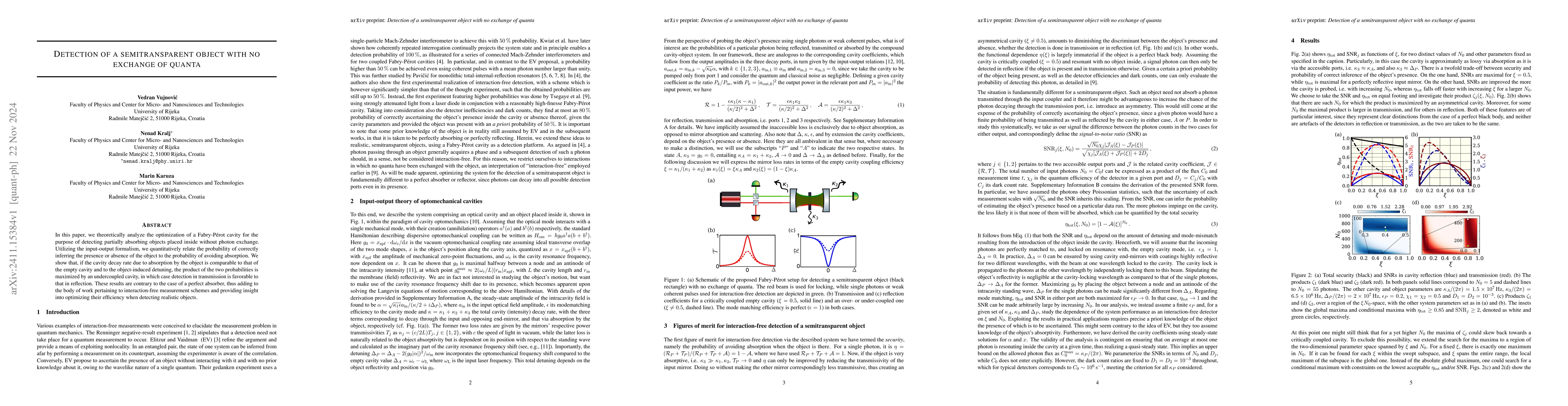 Thumbnail for Detection of a semitransparent object with no exchange of quanta