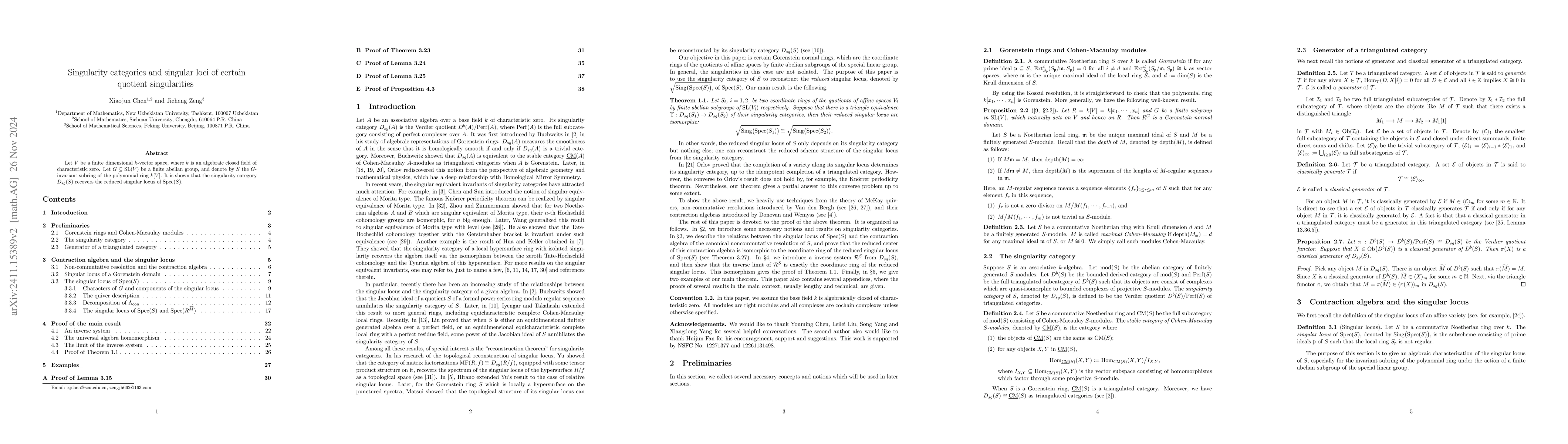 Thumbnail for Singularity categories and singular loci of certain quotient
  singularities