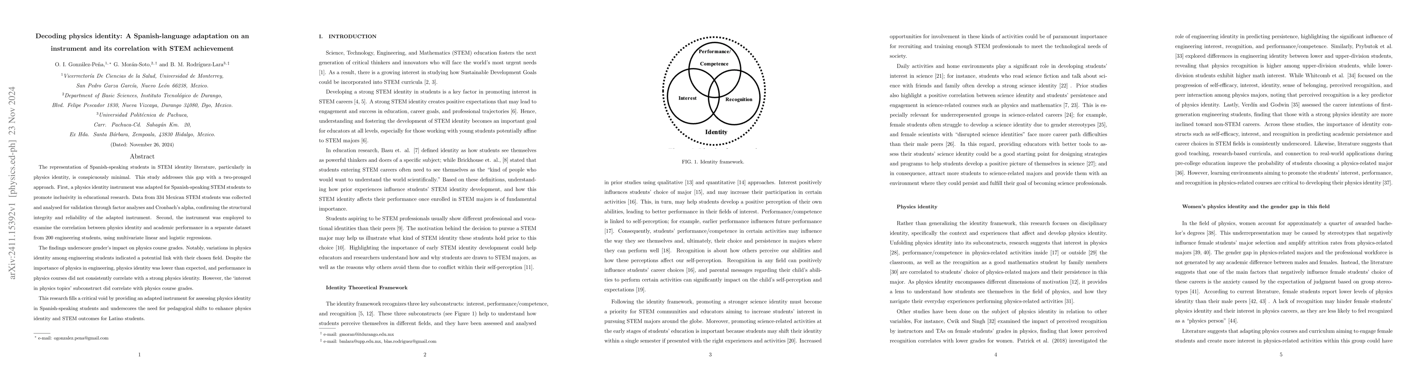 Thumbnail for Decoding physics identity: A Spanish-language adaptation on an
  instrument and its correlation with STEM achievement