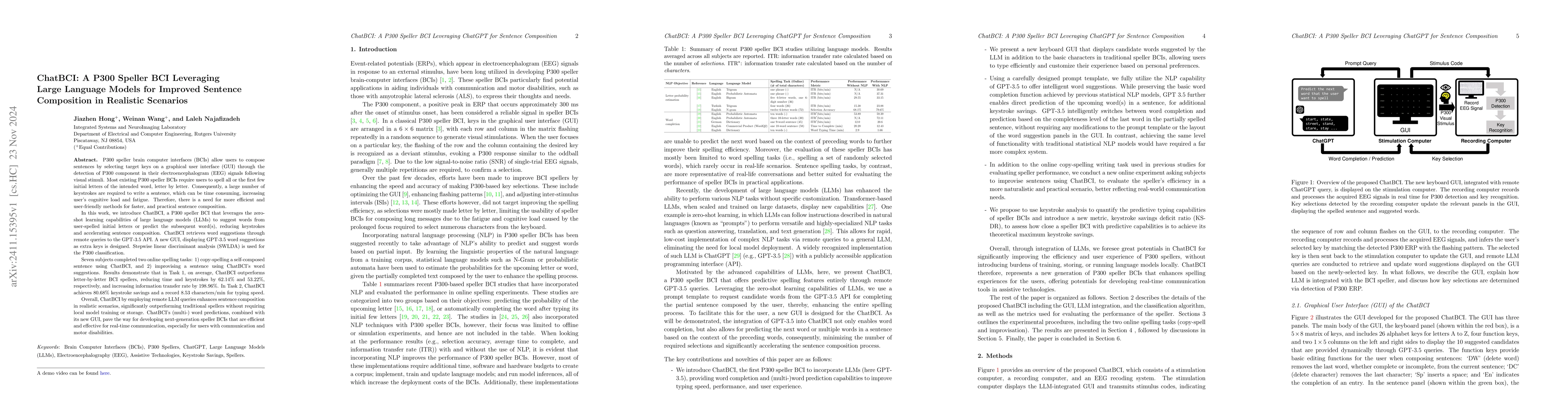 Thumbnail for ChatBCI: A P300 Speller BCI Leveraging Large Language Models for
  Improved Sentence Composition in Realistic Scenarios