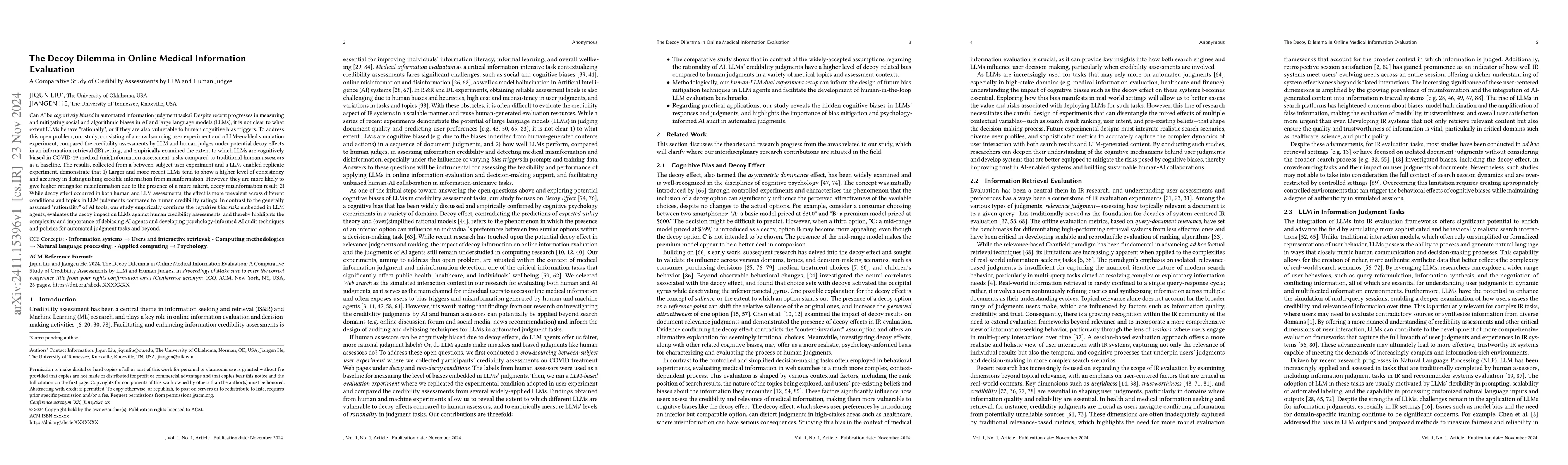 Thumbnail for The Decoy Dilemma in Online Medical Information Evaluation: A
  Comparative Study of Credibility Assessments by LLM and Human Judges